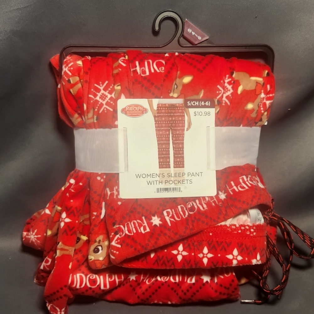 Women's velour rudolph red sleep pants with pockets